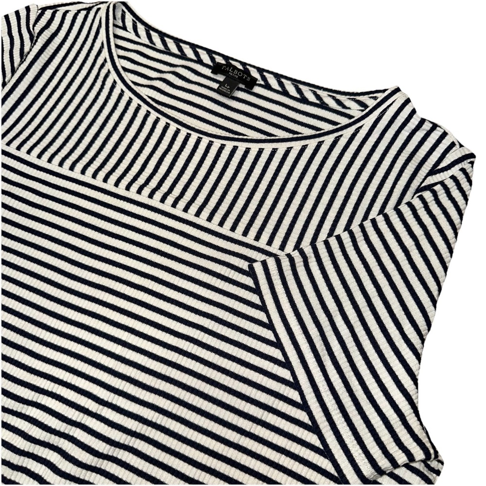 Talbots Nautical Striped Cotton Short Sleeve Shirt Side Tie Women's Petite L